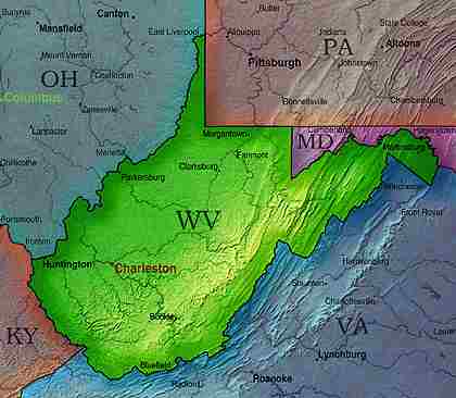 &copy; 1999 WriteLine. West Virginia map