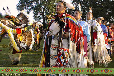 All images Copyright &copy; 1997 - 2000 WriteLine. All Rights Reserved. Fancy Feather and Women's Southern Buckskin dancers