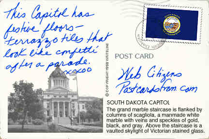 All images Copyright &copy; 1997 - 2000 WriteLine. All Rights Reserved. South Dakota state flag postage stamp