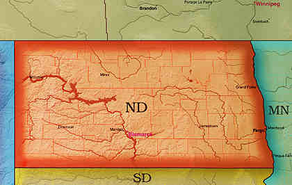 &copy; 1998 WriteLine. North Dakota map